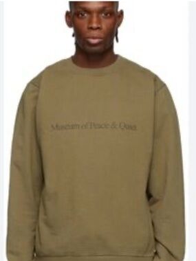Museum of Peace & Quiet Wordmark Crewneck Sweatshirt - Olive Green Small